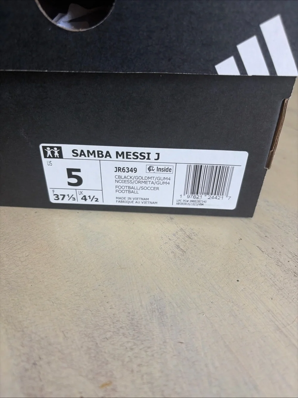 Adidas Samba x Messi J Black/Gold Metallic/Gum Big Kid's Juniors JR6349 Size 5 - Picture 9 of 9